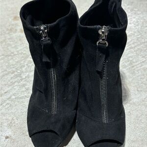 NWOT open toe suede booties.  Size 7